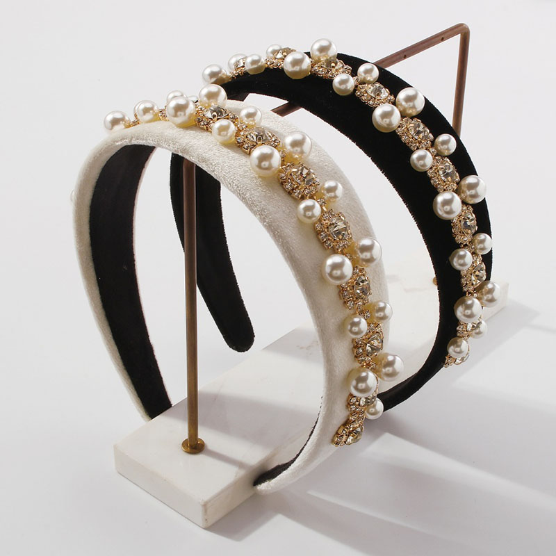 Gold Velvet Wide-brimmed Fashion Headband Pearl Diamond Palace Retro Manufacturer