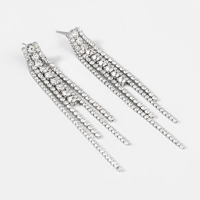 Fashion Design Trend Alloy Rhinestone Long Tassel Earrings Manufacturer