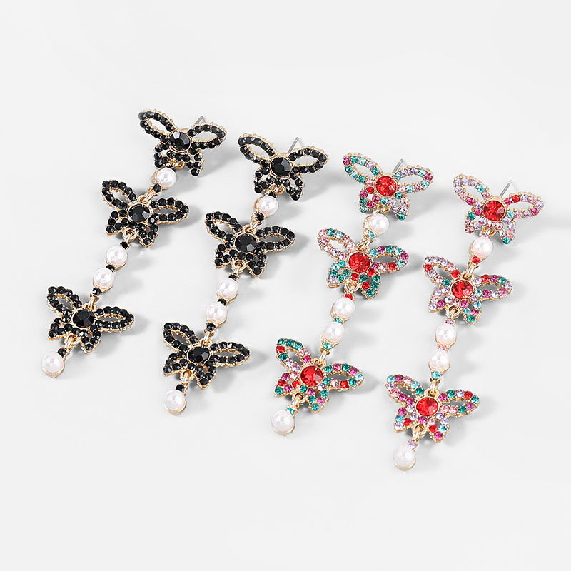 Alloy Diamond And Pearl Long Butterfly Earrings Fashion Party Distributor