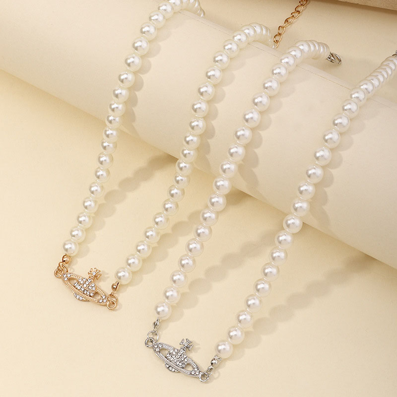 Creative Popular Pearl Necklace With Diamond Planet Pendant Necklace Distributor