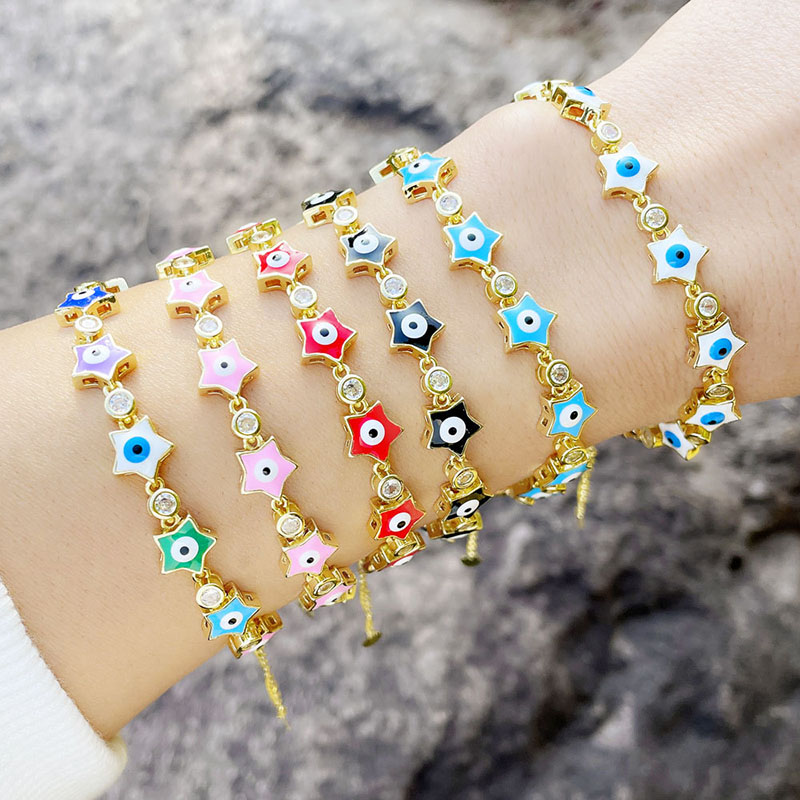 Popular Bracelets Colorful Oil Drip Eyes Star Zircon Bracelets Distributor