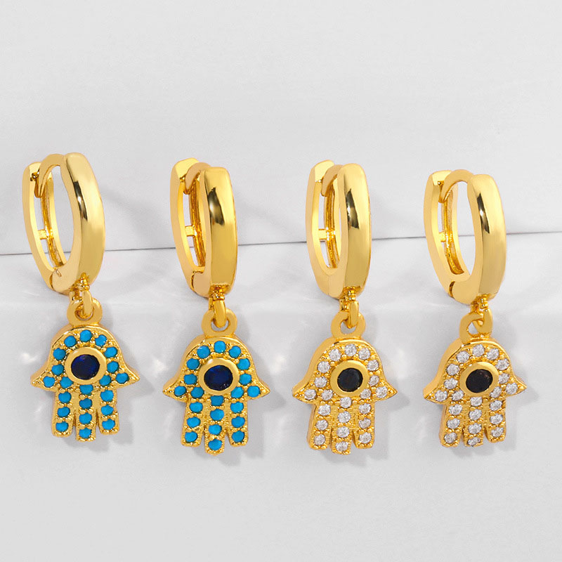 Wholesale Trendy Exotic Palm Earrings Earrings Female Copper Micro-set Colored Zirconia Studs