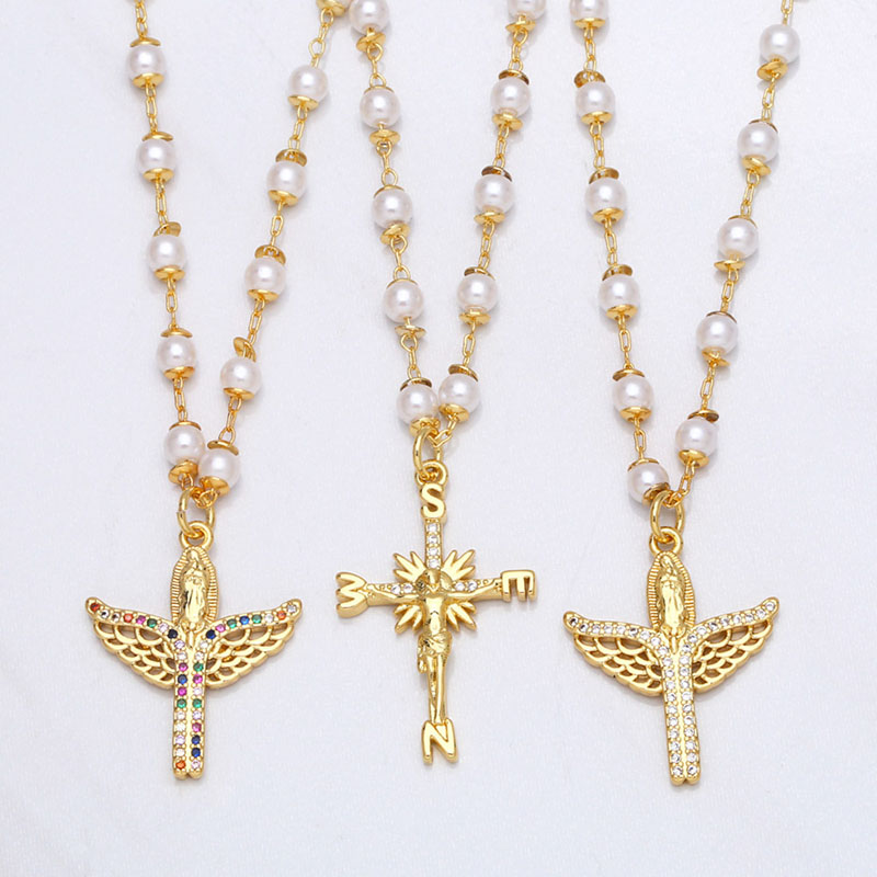 Fashion Religious Jewelry Creative Madonna Cross Pendant Pearl Supplier