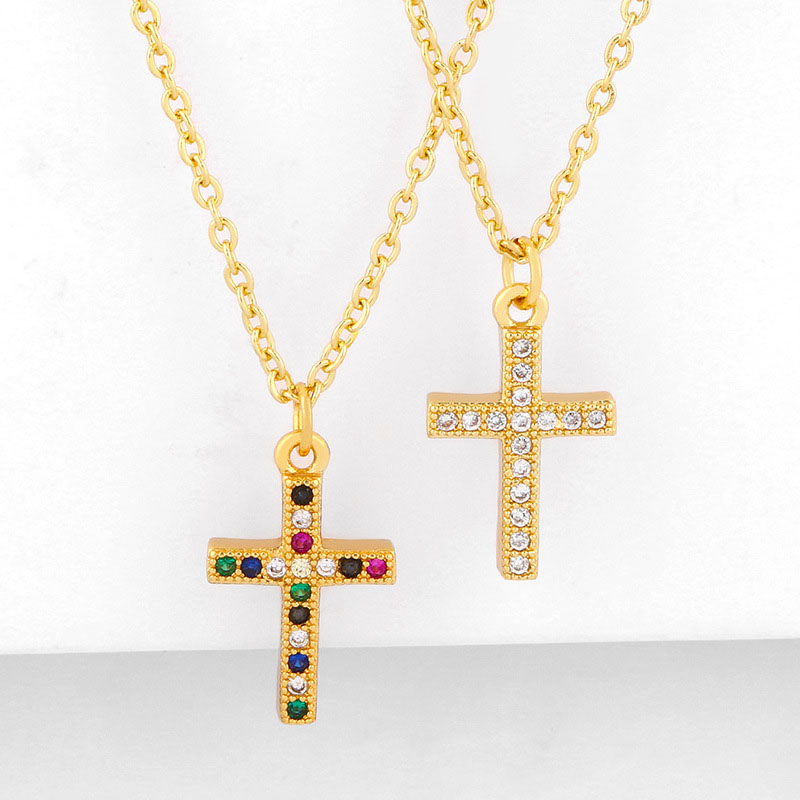 Wholesale Vintage With Zirconia Cross Pendant Necklace Mini