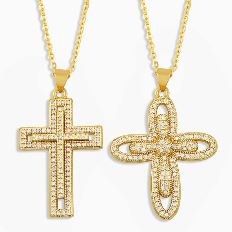 Wholesale Hip-hop Necklace About Diamond-set Cross Collarbone Chain Accessories