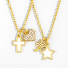Wholesale Cross Collarbone Chain Pentagram Shell Pendant With Diamonds Four-leaf Clover