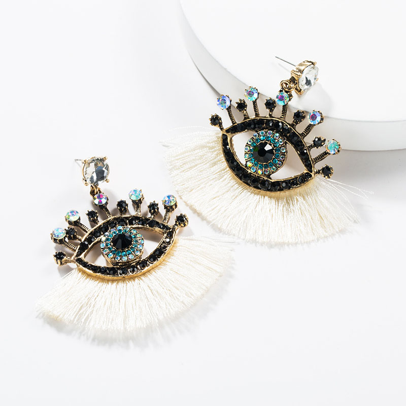 Diamond Encrusted Acrylic Eye Tassel Earrings Fashion Supplier