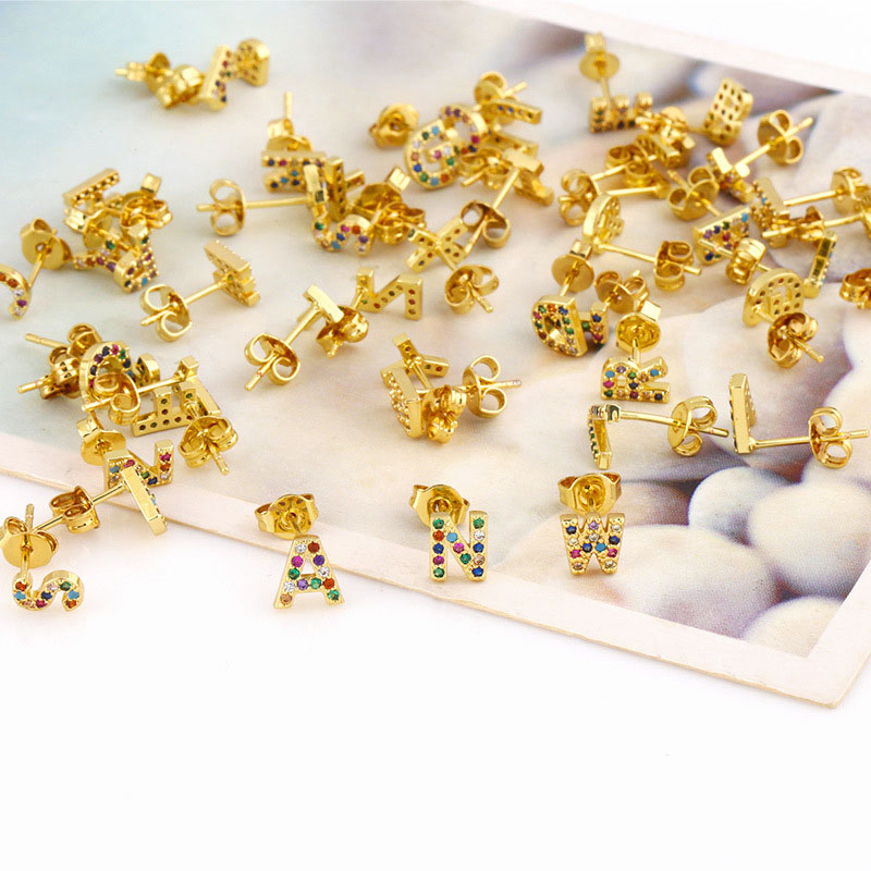 Wholesale 26 Letters Earrings Original With Coloured Zirconia Studs