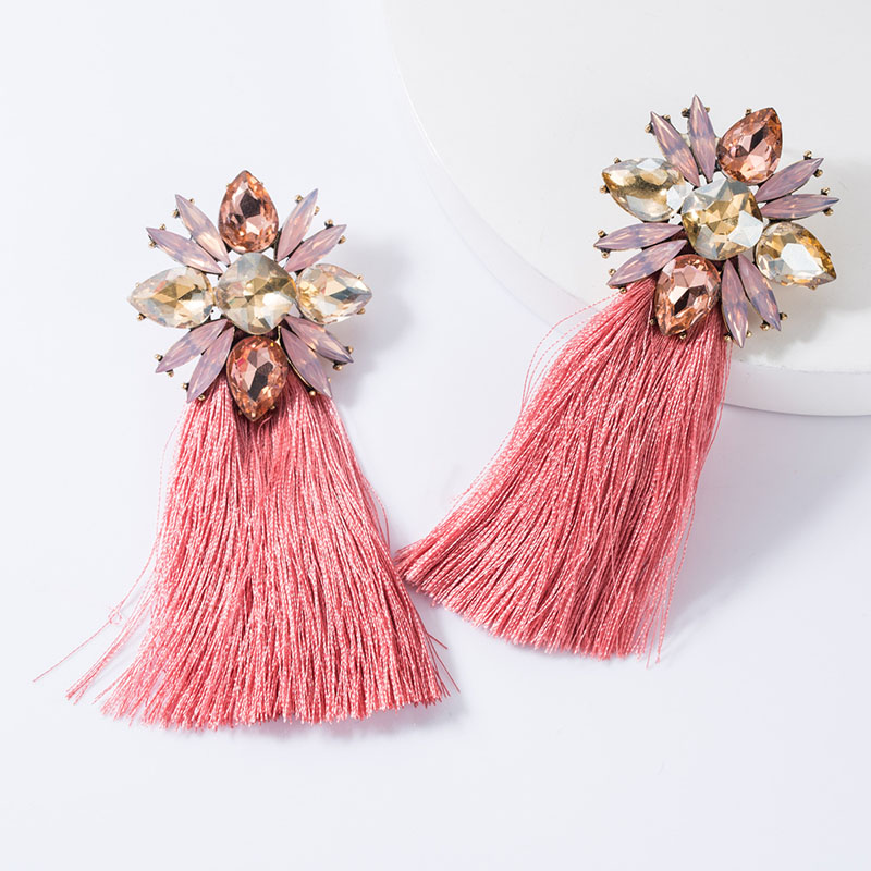 Exaggerated Creative Diamond Encrusted Glass Diamond Floral Long Tassel Earrings Supplier