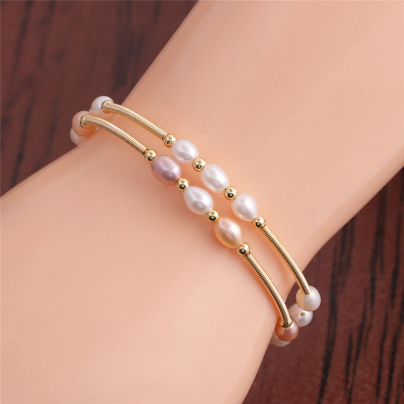 Fashion Freshwater Round Pearl Bracelet Women's Gold Wrap Around Copper Wire Simple Opening Adjustable Supplier