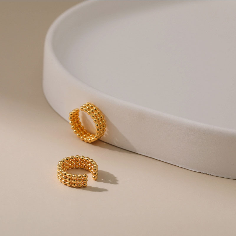 Three Rows Of Round Beads Three-dimensional Mini 18k Gold Ear Bone Clips Supplier