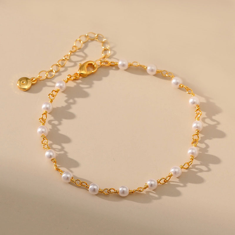 Copper Plated 18k Real Gold Color Preservation Simple Fine Chain Pearl Adjustable Bracelet Manufacturer