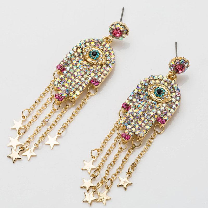 Acrylic With Diamond Palm Eyes Long Tassel Earrings Supplier