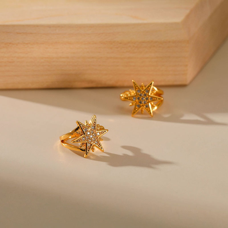 Copper Plated 18k Gold Earrings Hexagram With Zirconia Ear Clips Supplier