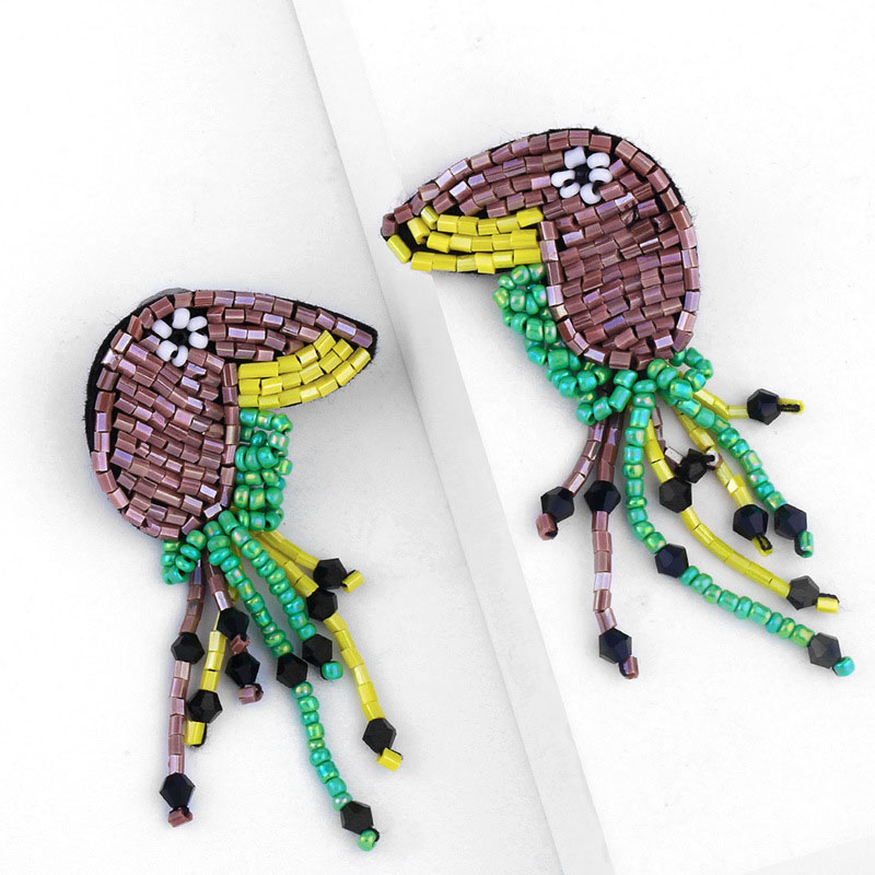 Exaggerated Rice Beads Parrot Tassel Earrings Vintage Animal Trend Earrings Supplier