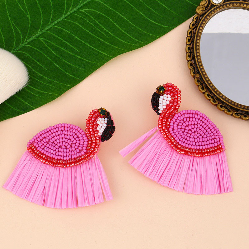 Bohemian Earrings Flamingo Hand-woven Rice Bead Earrings Supplier