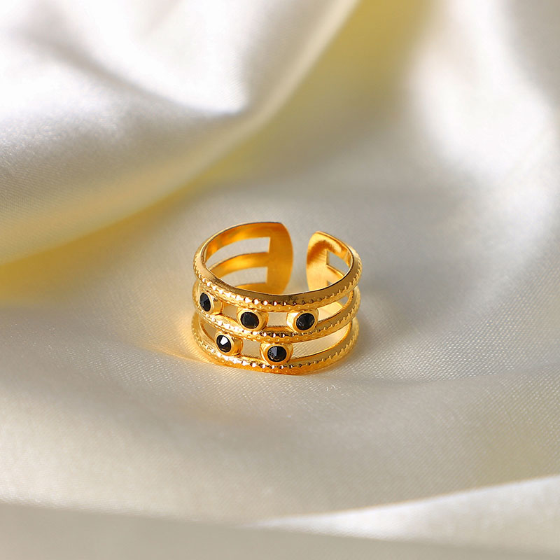 18k Gold Plated Stainless Steel 5 Black Diamonds Triple Open Ring For Women Manufacturer