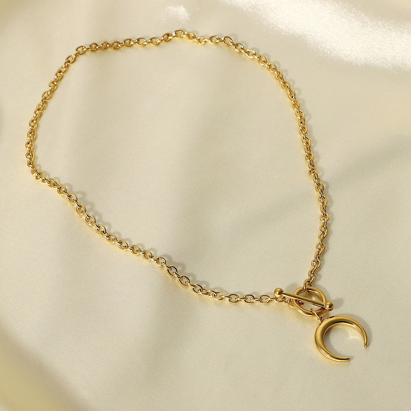Wholesale Stainless Steel 14k Gold Plated Steel Color Ot Clasp Moon Pendant Necklace