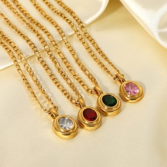 Gold Plated Stainless Steel Zirconium Oval Pendant Necklace Manufacturer