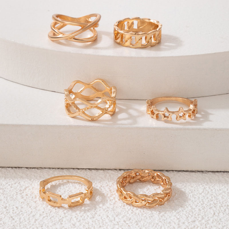 Wholesale Star Woven Skeleton Ring Set Geometric Irregular Ring Set Of Six Vendors