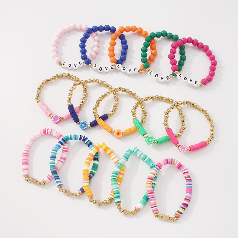 Ethnic Wind Stacked Bracelet Letters Flowers Rice Beads Personality String Color Geometric Jewelry Supplier