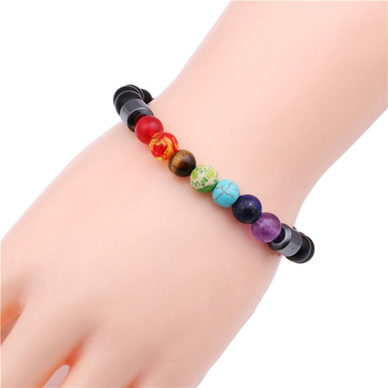 Wholesale Black Gallstone Bead Bracelet With Seven Colors Single Circle Volcanic Stone Bracelet Vendors