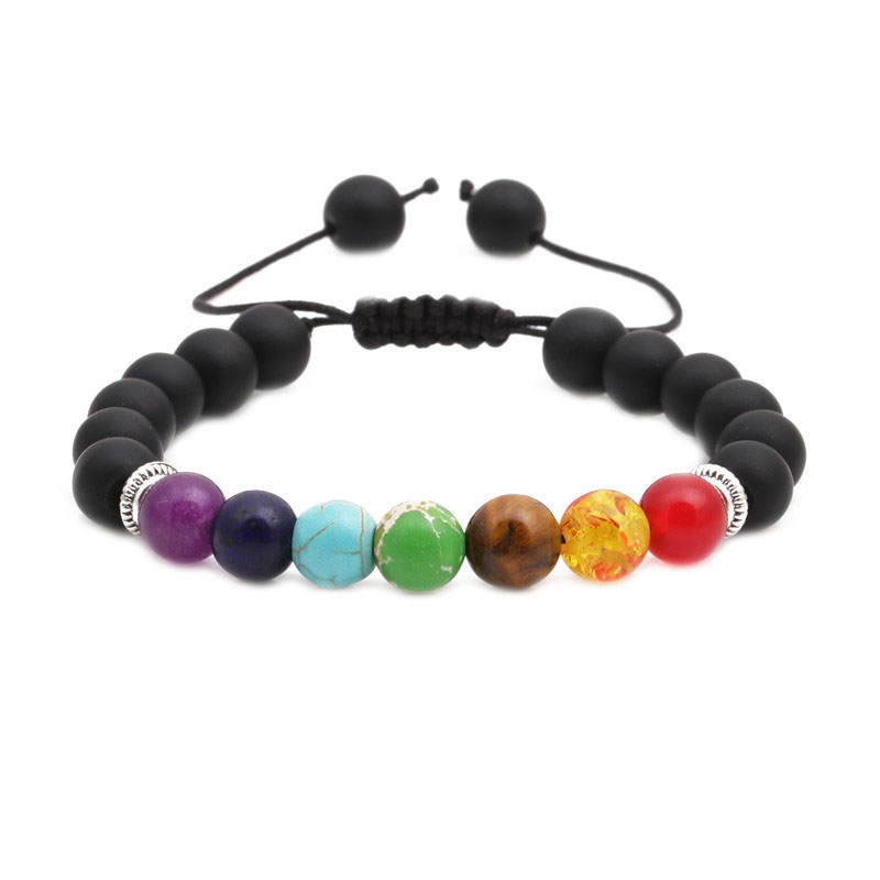 Wholesale Lava Stone 8mm Seven-color Braided Yoga Bead Bracelet Vendors