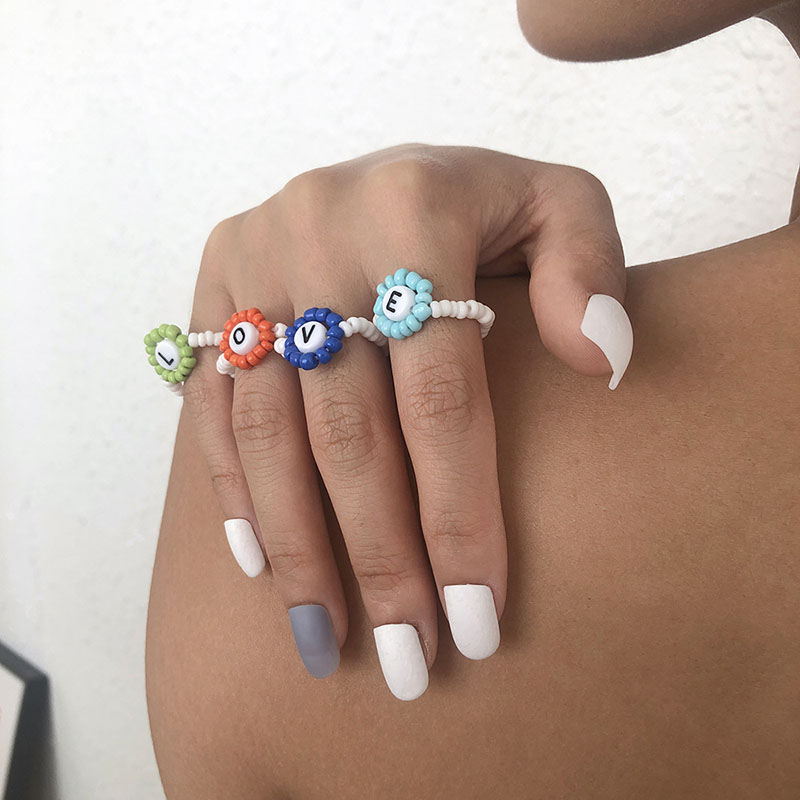 Vintage Rings Bohemian Style Simple Joint Ring Letters Love Resin Hand Ornaments Supplier