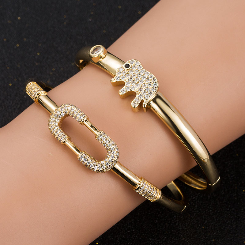 Wholesale Fashion Copper Plated Real Gold Micro Zirconia Elephant Pin Bracelet