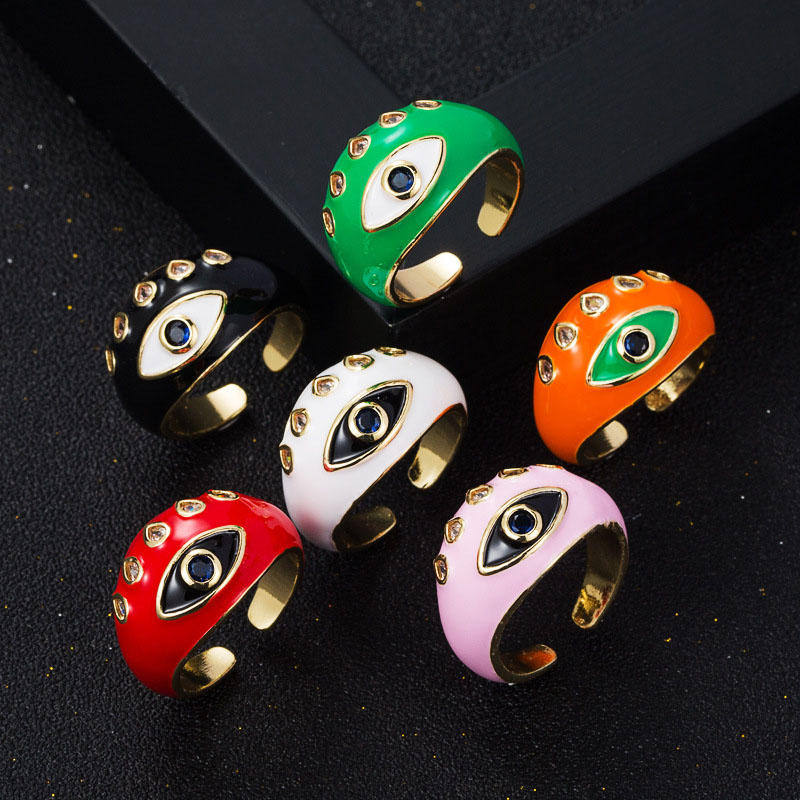 Wholesale Popular Single Copper Gold Plated Micro Zirconia Oil Dripping Devil's Eye Ring