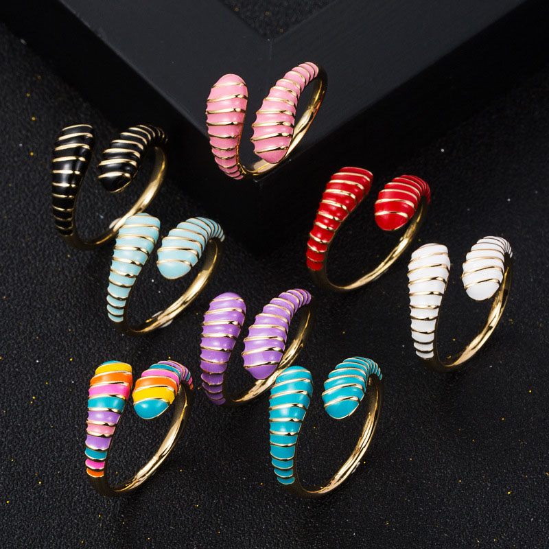 Wholesale Copper Gold Plated Colorful Oil Drip Snake Fashion Alternative Open Ring