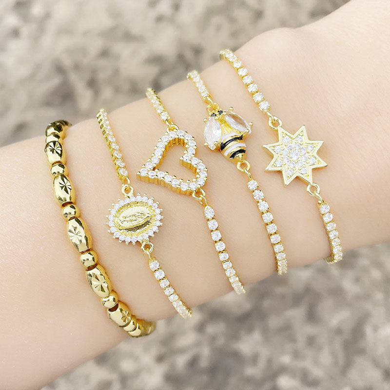 Wholesale Micro-encrusted Zirconia Chain Love Octagonal Pull Out Bracelet
