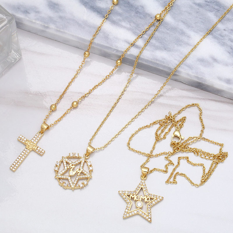 Wholesale Pentagram With Diamonds Mom Necklace