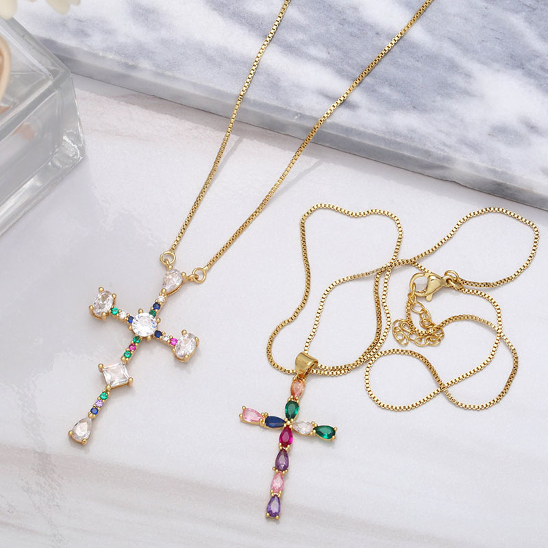 Wholesale Creative Design Necklace With Zirconia Cross With Colored Diamonds