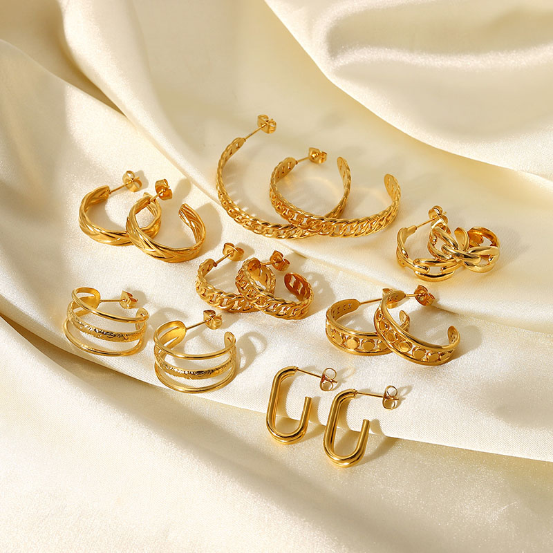 Fashion 18k Gold Plated Stainless Steel Hoop Earrings Distributor