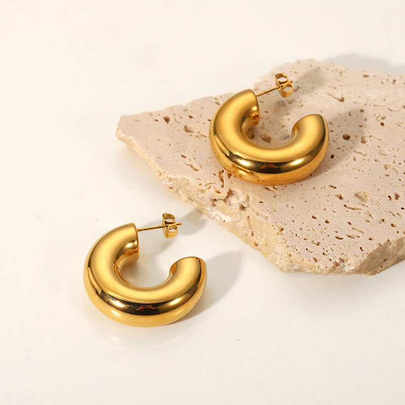 18k Gold-plated Stainless Steel Thick Section Hollow C-shaped Earrings Distributor