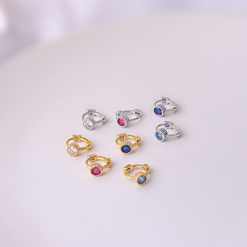 Colorful Round Zirconia Earrings Simple Piercing Single Distributor
