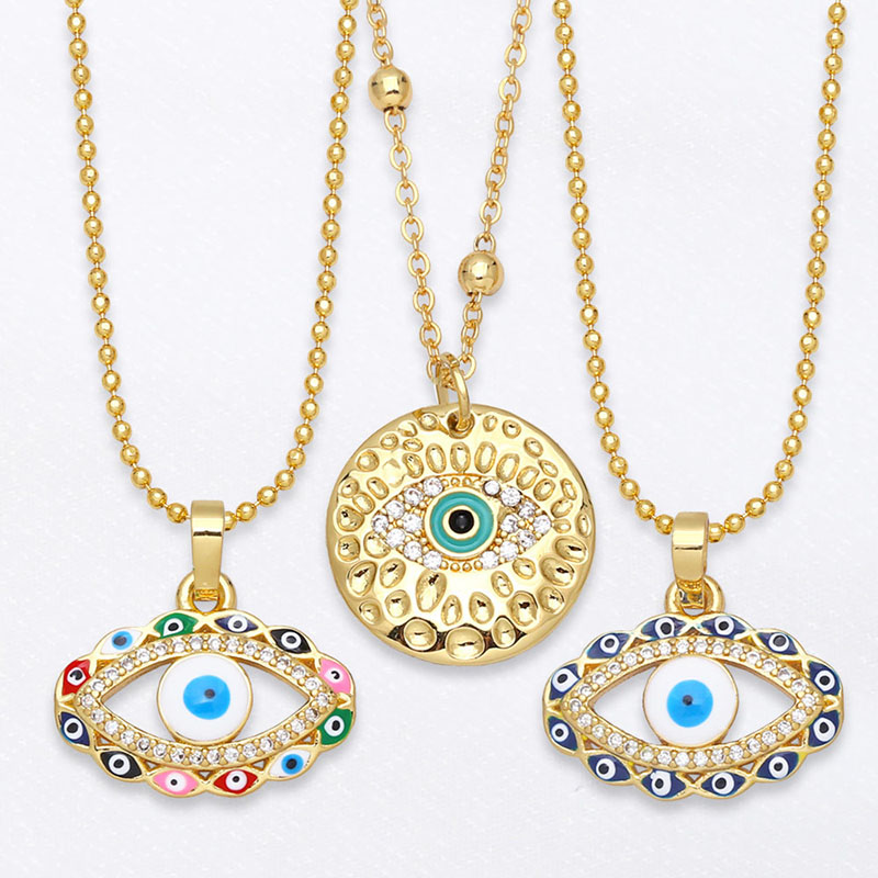 Wholesale Fashion Colorful Oil Drip Devil's Eye Necklace Pendant