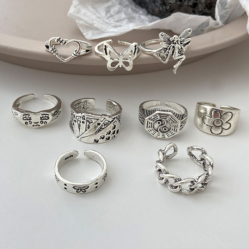 Antique Silver Turtle Butterfly Ring Set Of 6 Pieces Distributor
