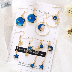 Models Pin Creative Blue Star System Planet Earrings Distributor
