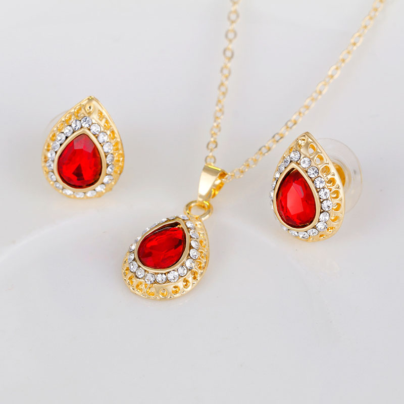 Teardrop Gemstone Plated Kc Necklace Earrings Ring Bracelet Set Of 4 Distributor