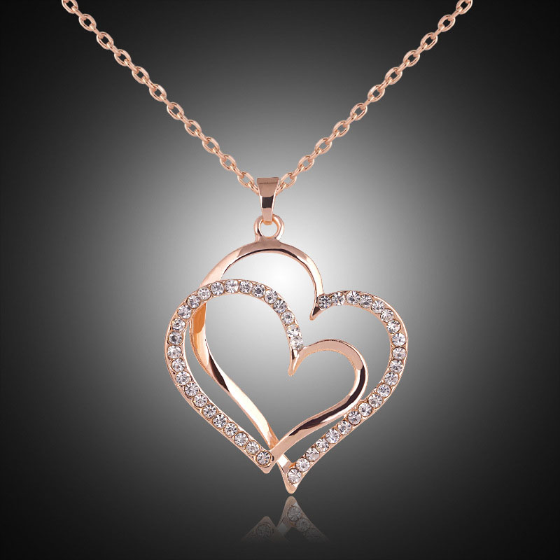 Double Heart Gold Plated Necklace Temperament Distributor