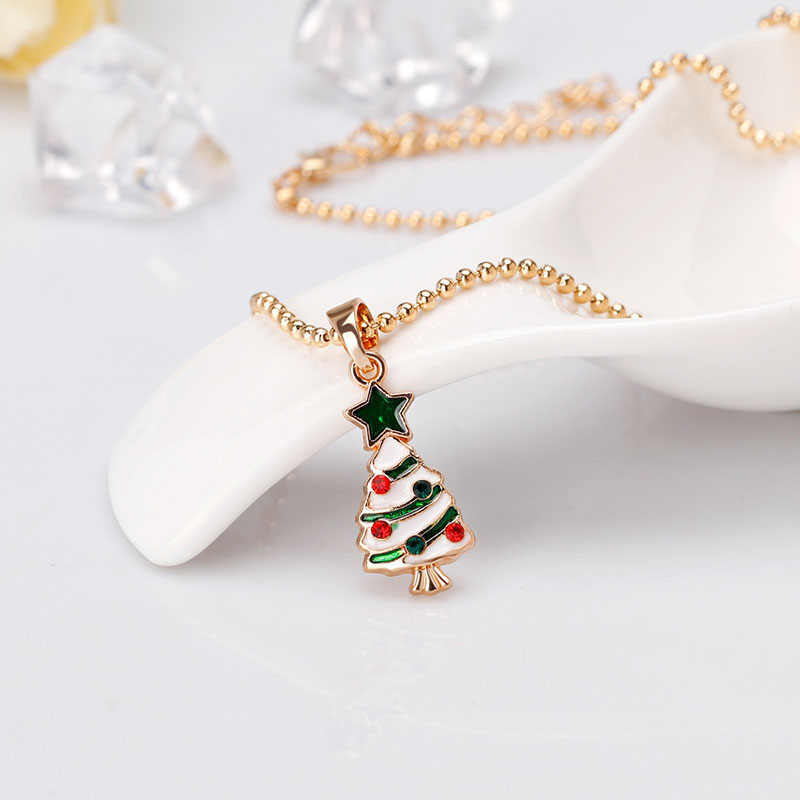 Fashion Alloy Painted Oil & Diamond Christmas Tree Necklace Manufacturer