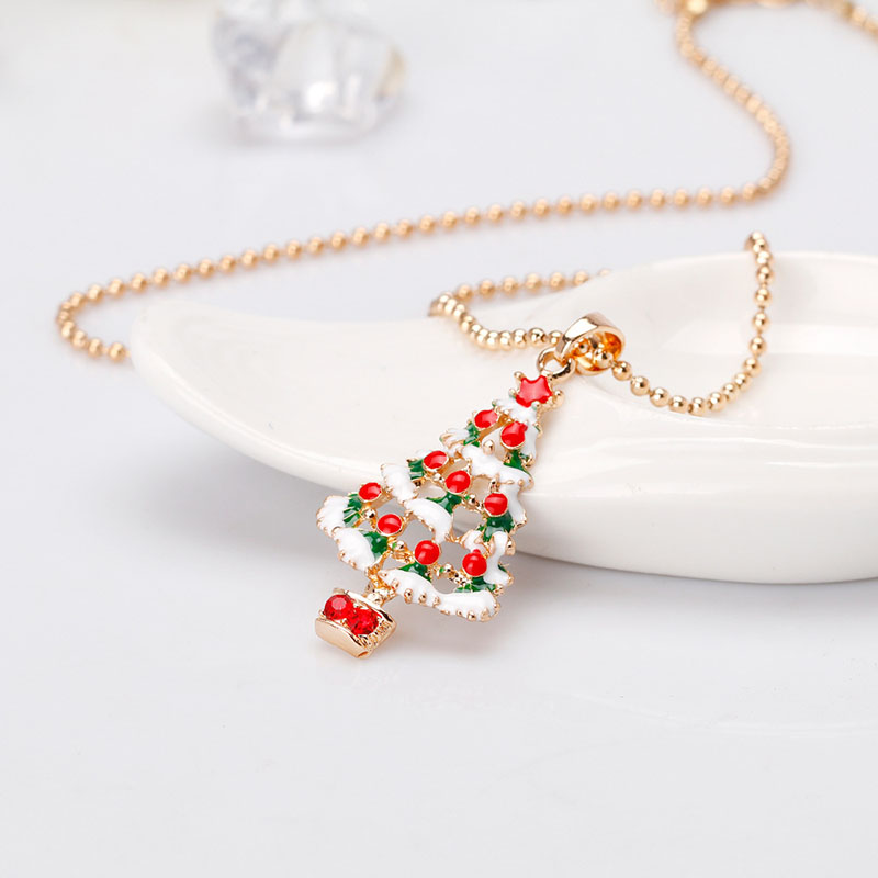 Fashion Cartoon Alloy With Diamonds Colorful Christmas Tree Necklace Manufacturer