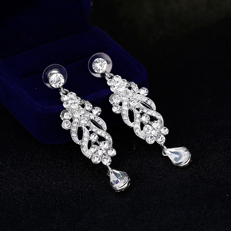 Crystal Full Diamond Earrings Popular Long White K Plated Earrings Distributor
