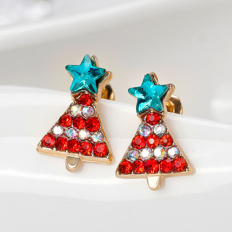 Fashion Christmas Earrings Alloy With Diamonds Colourful Christmas Tree Earrings Distributor