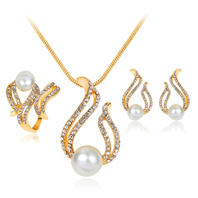 Simple Fashion Wedding Necklace Earrings Ring Set Of Three Distributor
