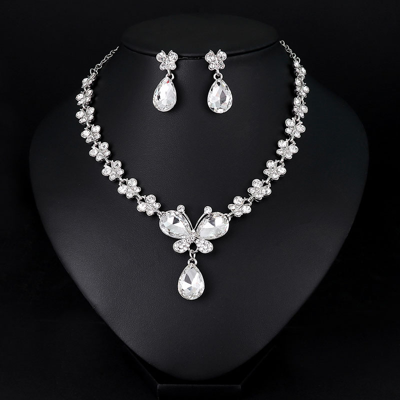 Wedding Floral Drops Butterfly Alloy Rhinestone Necklace Set Of Two Manufacturer