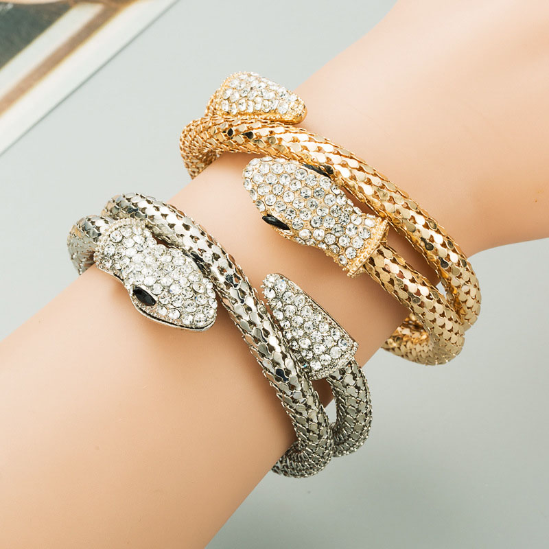 Punk Style Snake Winding Bracelet Alloy With Rhinestones Color Supplier