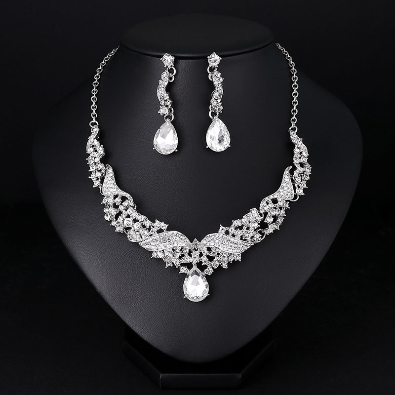 Temperament Rhinestone Necklace Earrings Two-piece Bridal Set Manufacturer